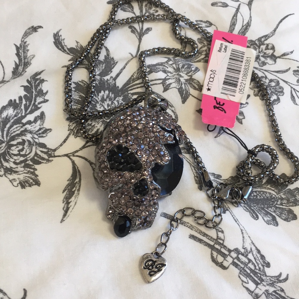 Betsey Johnson Crystal Skull Head Pendant Necklace